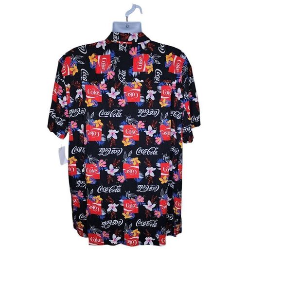 NEW Coca Cola Hawaiian Button Up Rayon Shirt Tropical Floral Mens XXL Black - Picture 4 of 6